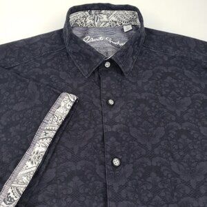 Robert Graham Shirt Mens Large L Black Paisley Short Sleeve Button Up Flip Cuff